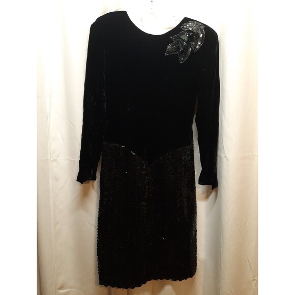 Alfred Angelo Black Elegant Vintage Sequins, Long Sleeve Dress 9/10 - Picture 1 of 14